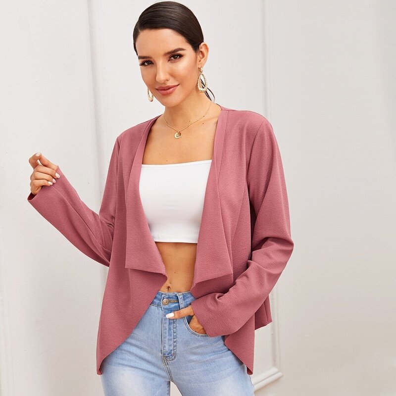 

Solid Open Front Hanky Hem Coat, Pink