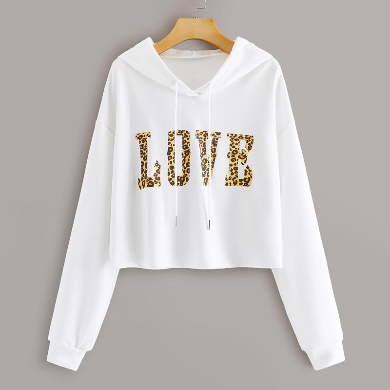 

Leopard Letter Print Hooded Sweatshirt, White