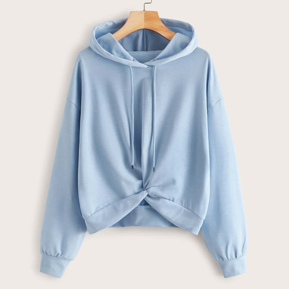 

Twist Front Drop Shoulder Hooded Sweatshirt, Blue