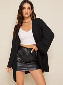 SHEIN Essnce Solid Flare Sleeve Open Front Coat - Black - View 1