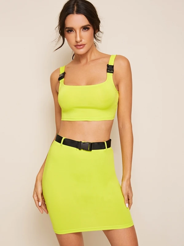 buckle crop top neon