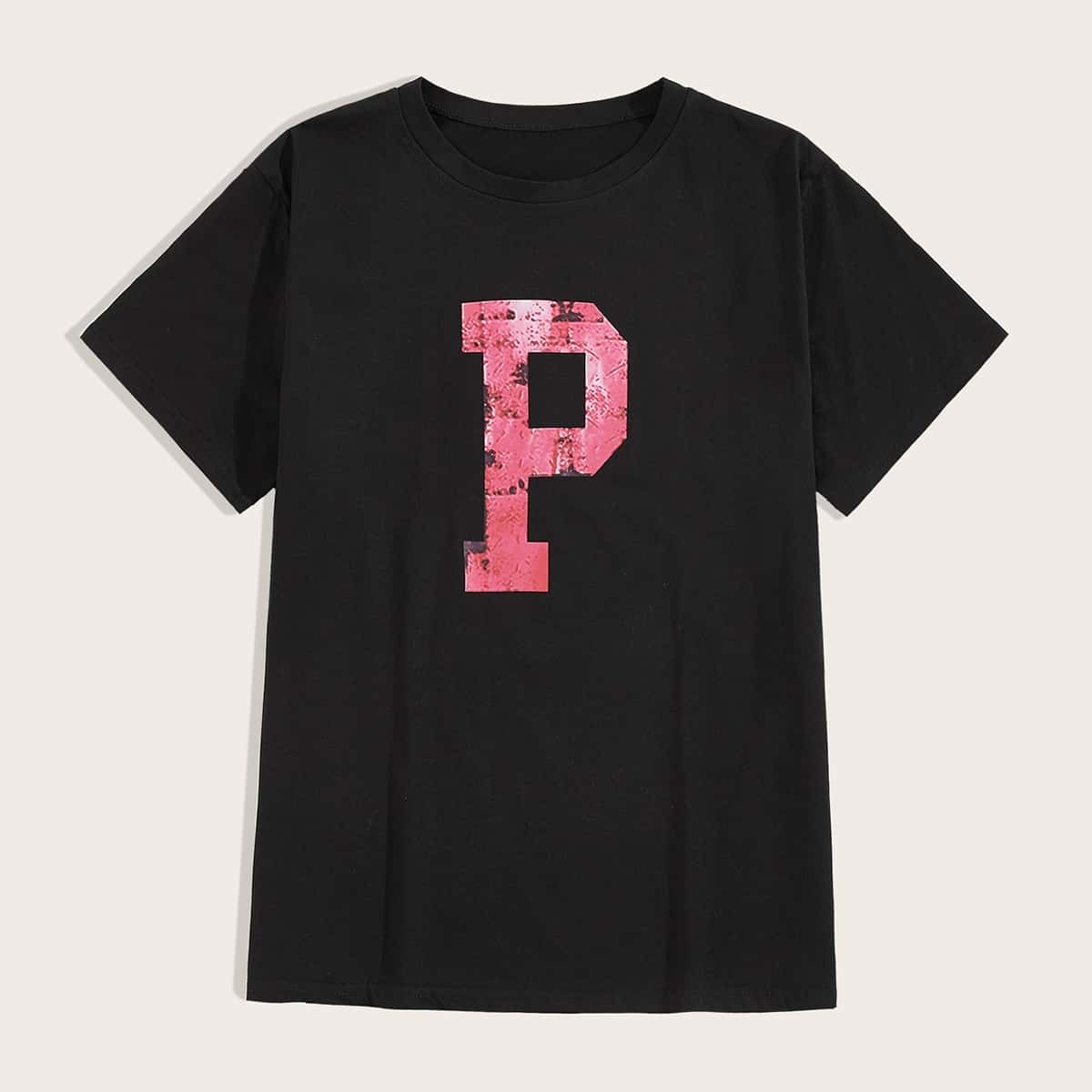 

Guys Letter Print Tee, Black