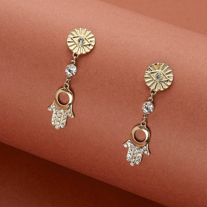 

All Seeing Eye And Hamsa Hand Earrings, Gold