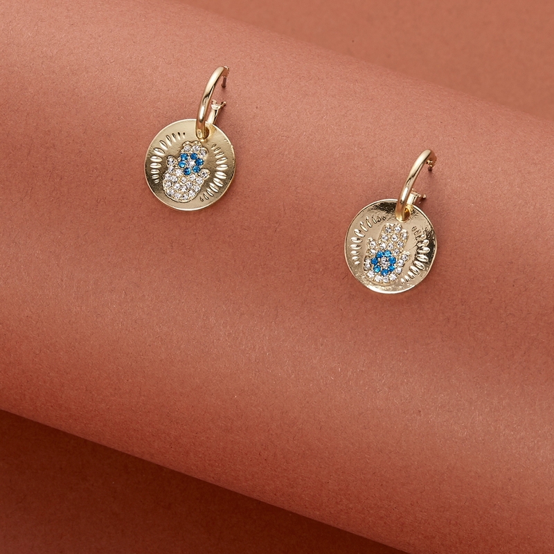 

Rhinestone Crystal Hamsa Earrings, Gold