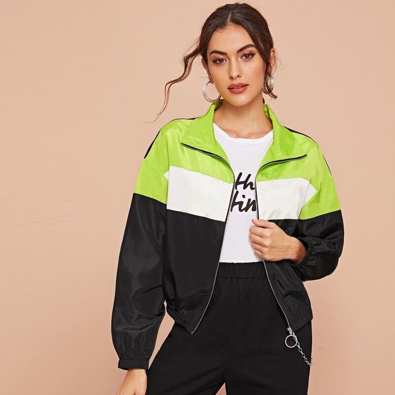 

Neon Panel O-ring Zip Up Windbreaker Jacket, Multicolor