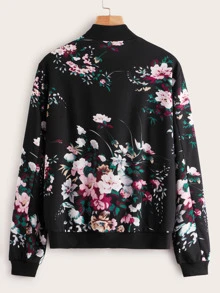 SHEIN LUNE Botanical Print Zip Up Bomber Jacket - Multicolor - View 2