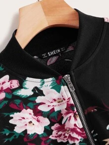 SHEIN LUNE Botanical Print Zip Up Bomber Jacket - Multicolor - View 4
