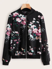 SHEIN LUNE Botanical Print Zip Up Bomber Jacket - Multicolor - View 1