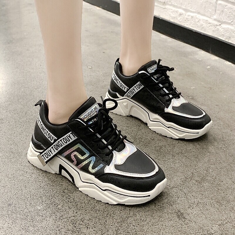 

Lace-up Front Chunky Sole Trainers, Black