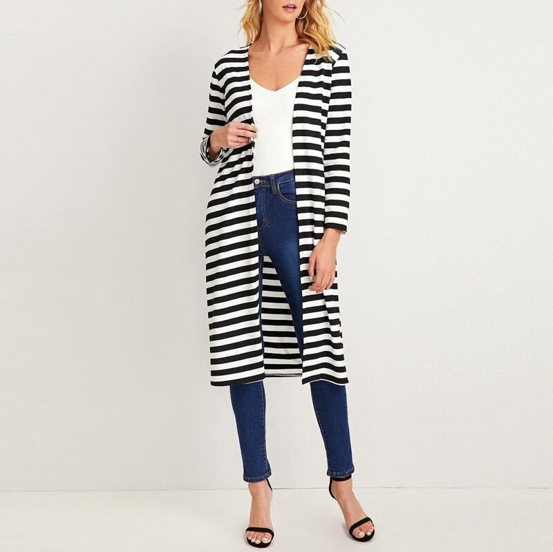 

Black And White Striped Longline Cardigan