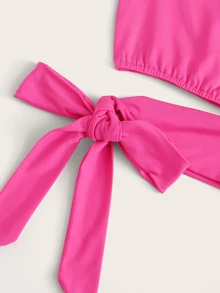 ROMWE Top con cordón lateral con un hombro rosado neón - Rosa Fucsia - Ver 4