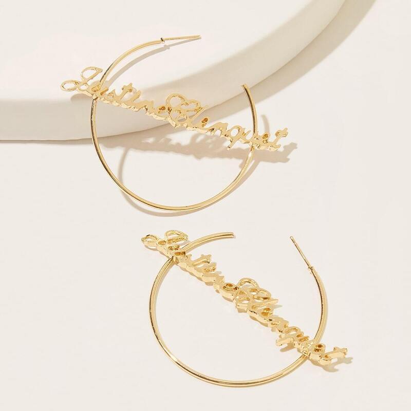 

Letter Design Cut Hoop Earrings 1pair, Gold