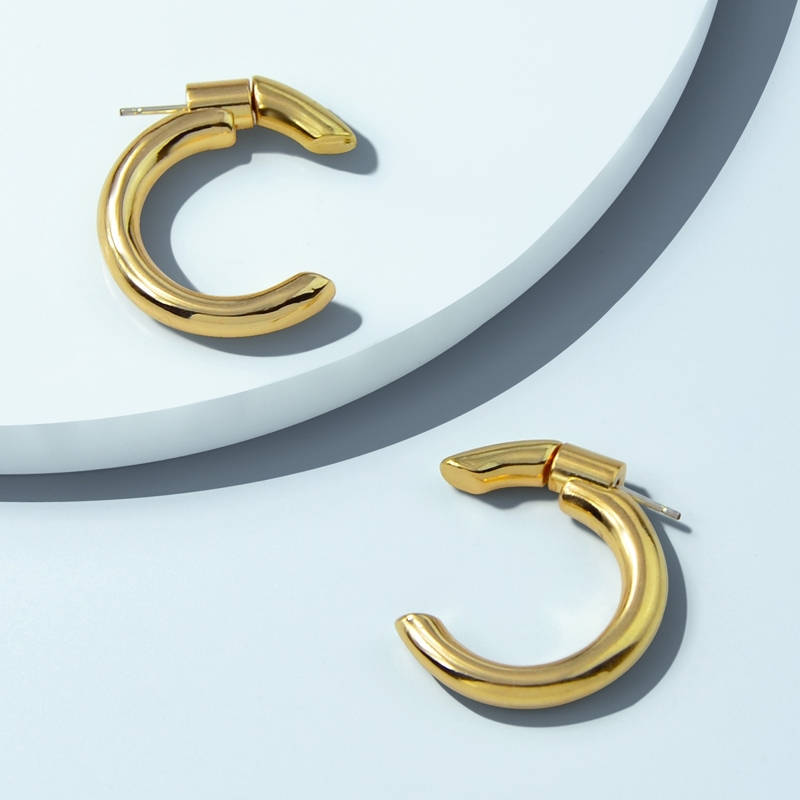 

Metal Cuff Hoop Earrings 1pair, Gold