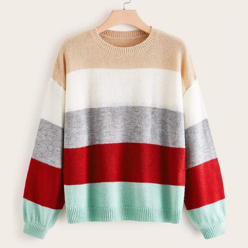 

Plus Colorblock Drop Shoulder Sweater, Multicolor