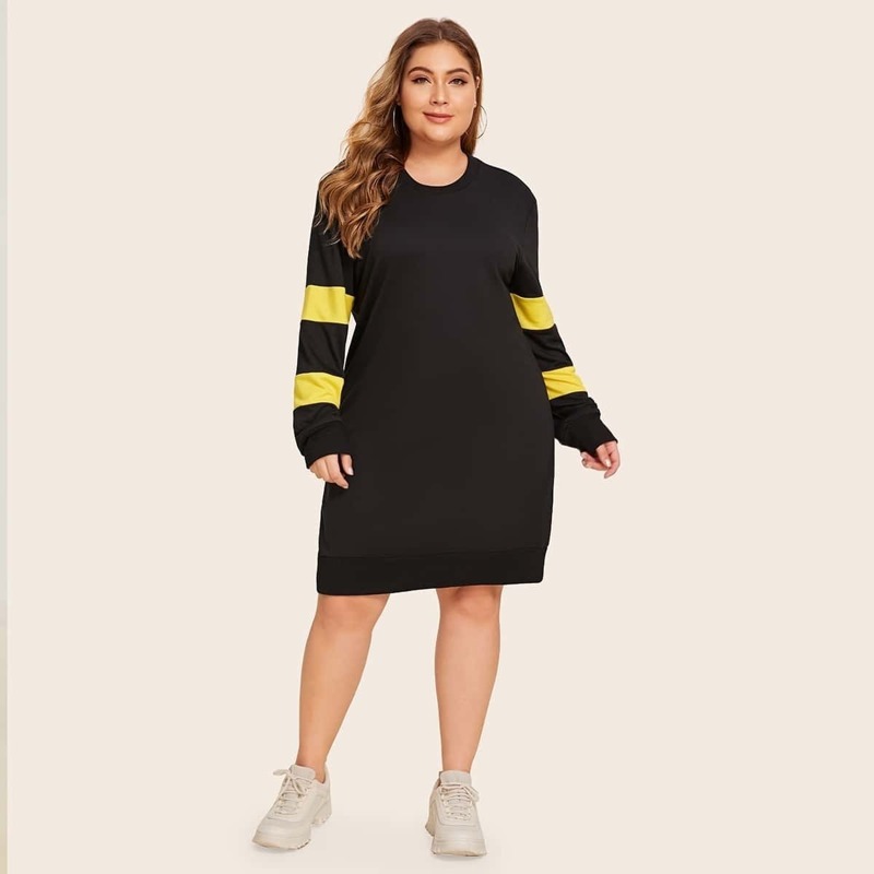 

Plus Colorblock Midi Sweatshirt Dress, Black