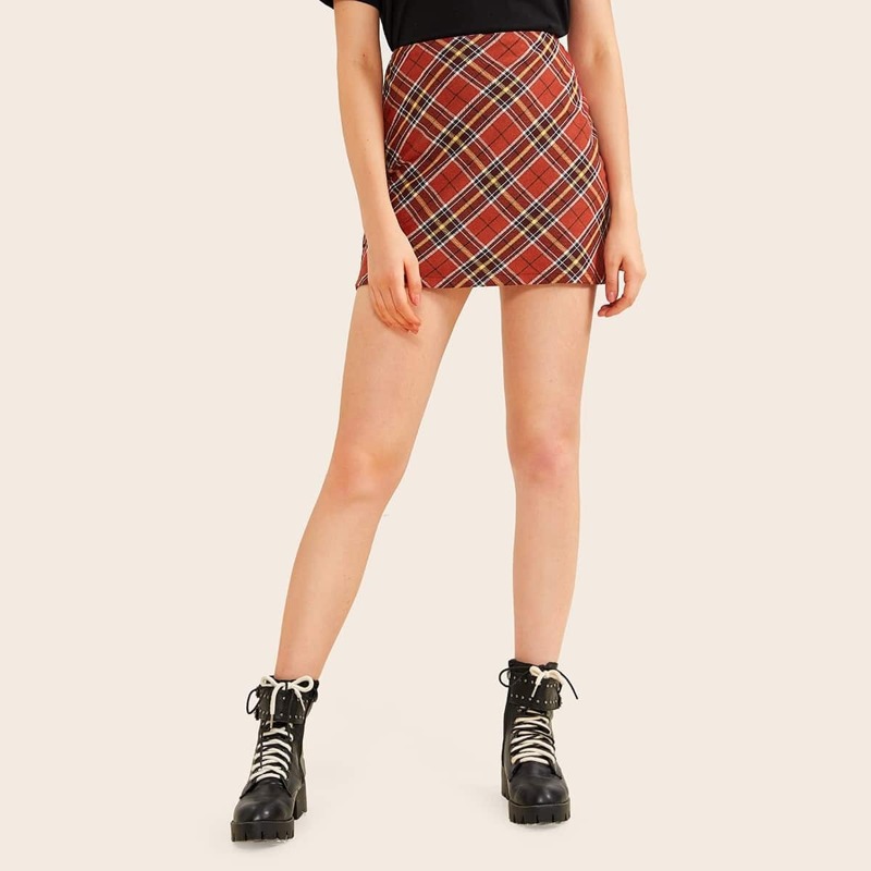 

Tartan A-line Mini Skirt, Red