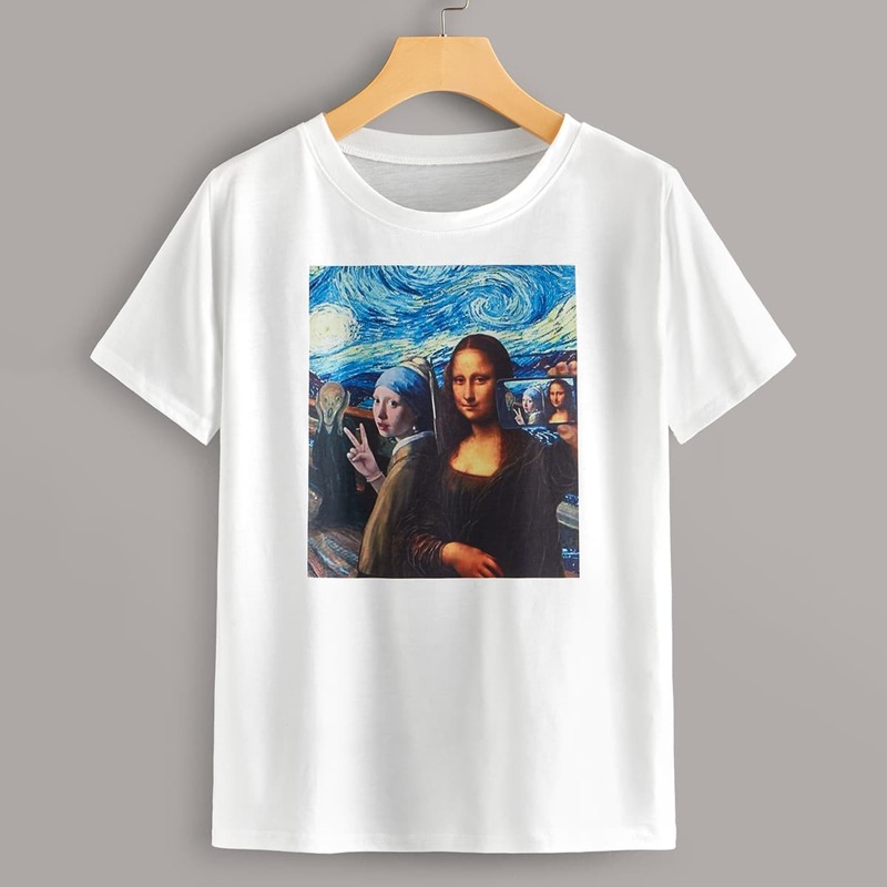 

Oil Painting Print Short Sleeve Tee, White
