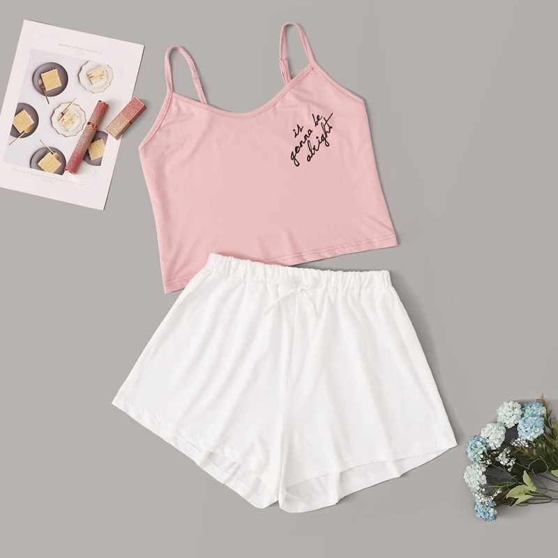 

Letter Graphic Cami Pajama Set, Multicolor