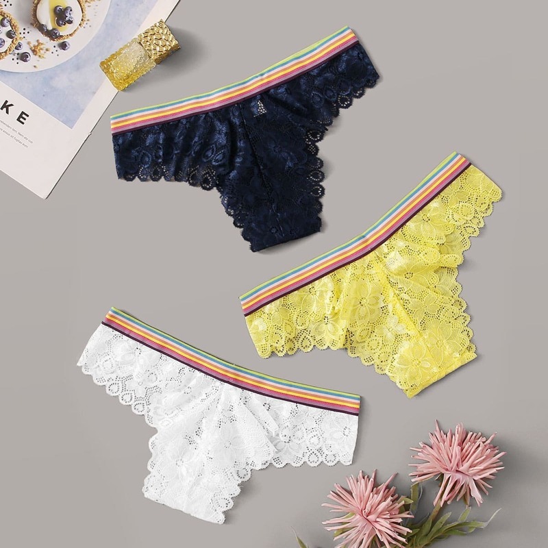 

Floral Lace Striped Trim Panty Set 3pack, Multicolor