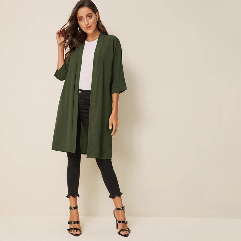 

Open Front Solid Coat, Army green