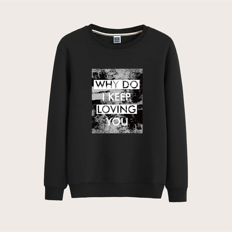 

Guys Crew Neck Letter Print Pullover, Black