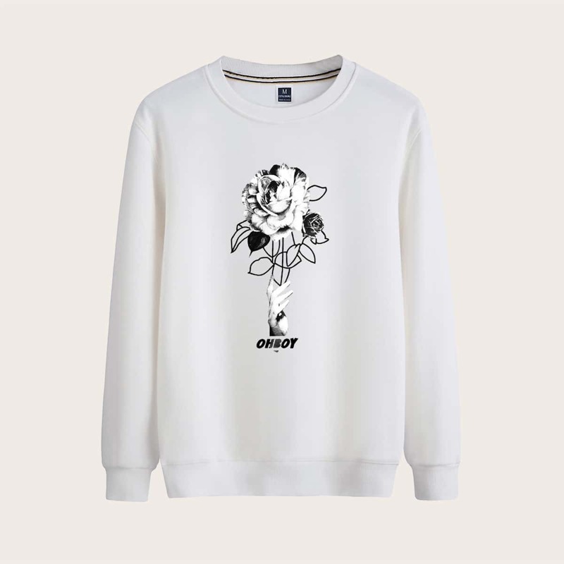 

Guys Crew Neck Floral And Letter, White