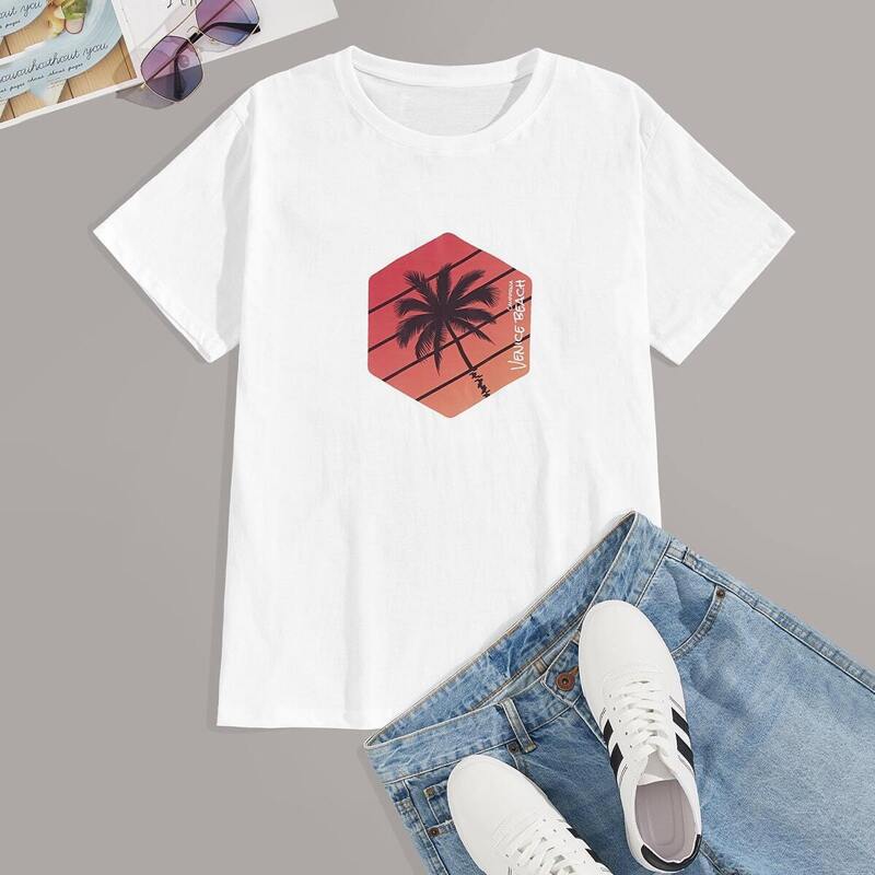 

Guys Tropical And Letter Print Tee, White