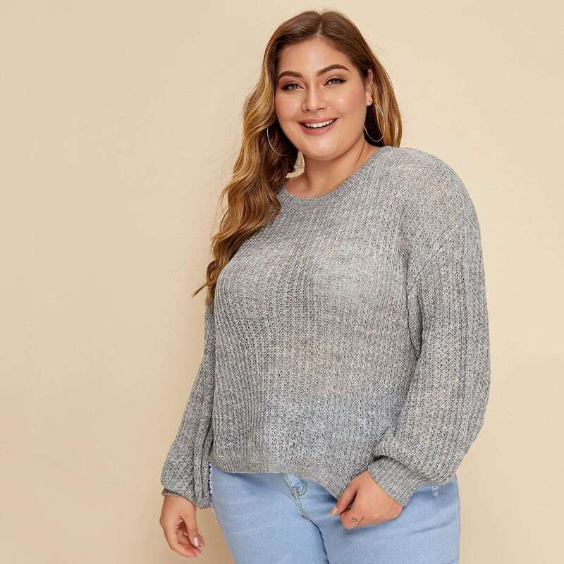 

Plus Drop Shoulder Solid Sweater, Grey