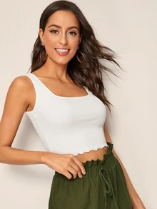 SHEIN 素色生菜邊背心上衣 - 白色 - 查看 5