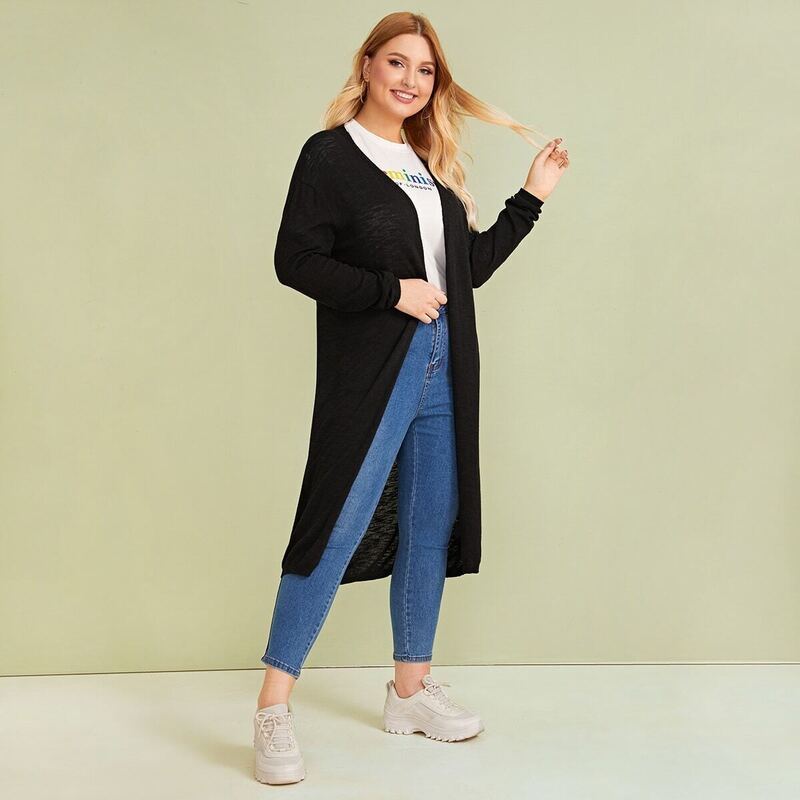 

Plus Open Front Longline Cardigan, Black