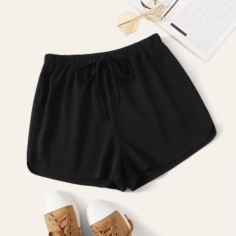 

Tie Waist Dolphin Shorts, Black