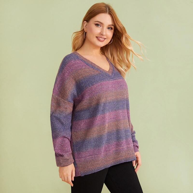 

Plus Random Drop Shoulder Sweater, Multicolor