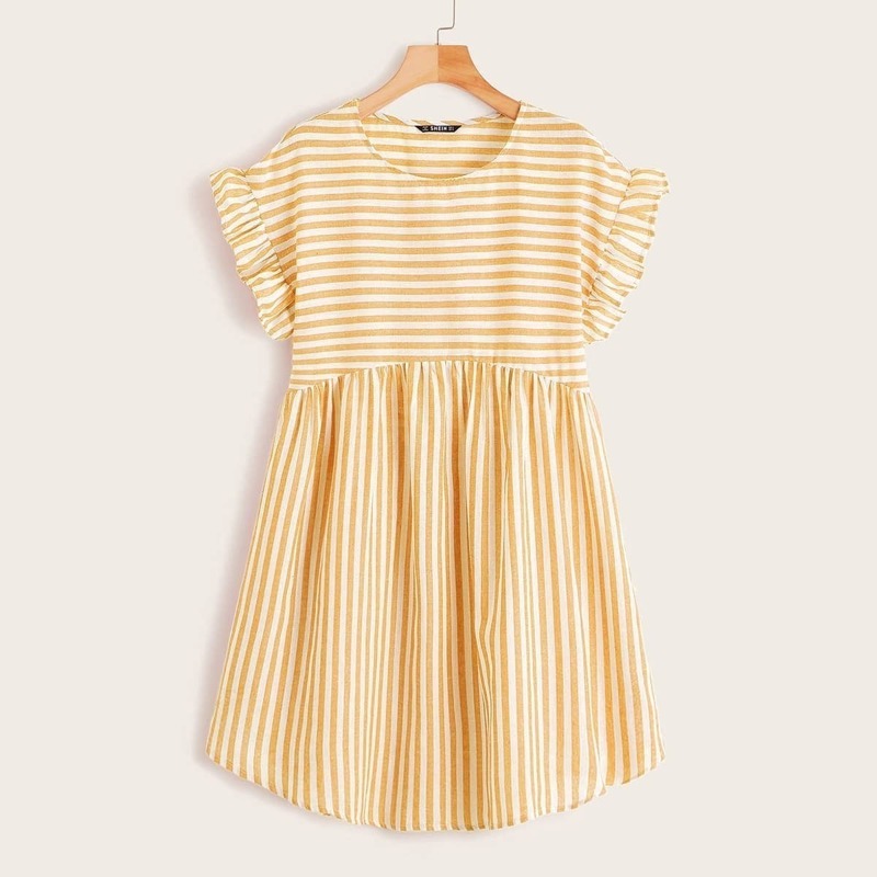 

Ruffle Trim Striped Smock Dress, Yellow pastel