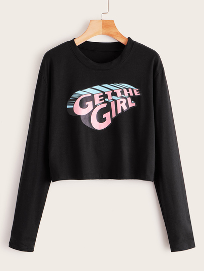 Camiseta corta de manga larga con estampado de letra