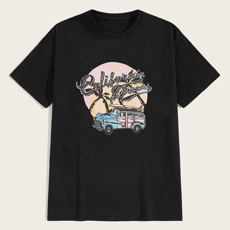 

Guys Car & Letter Print Tee, Black