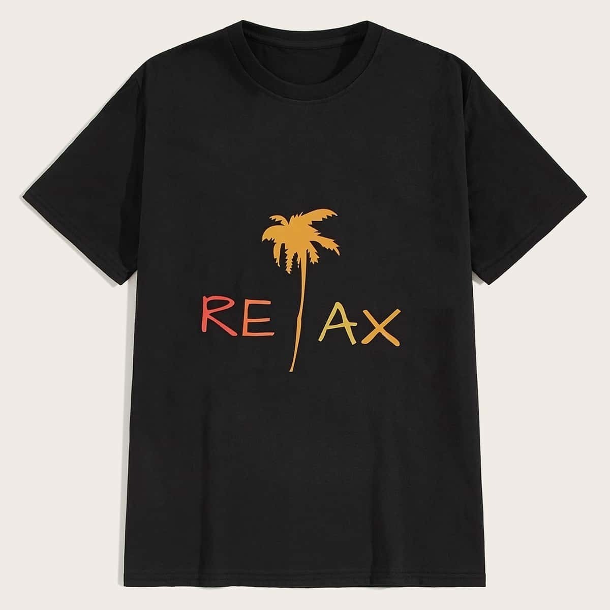 

Guys Palm Tree & Letter Print Tee, Black