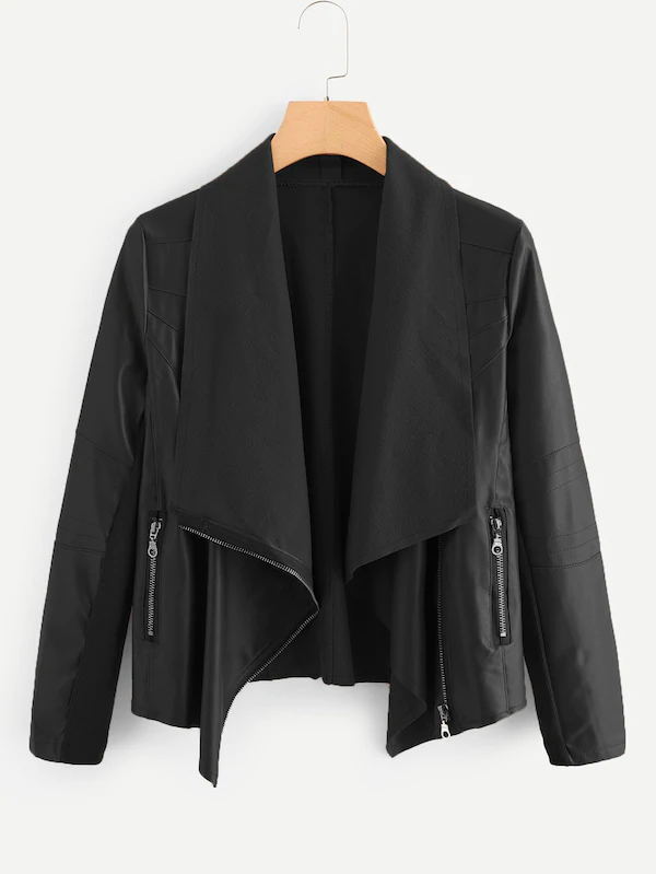 Plus Zip Detail Waterfall Neck Biker Jacket