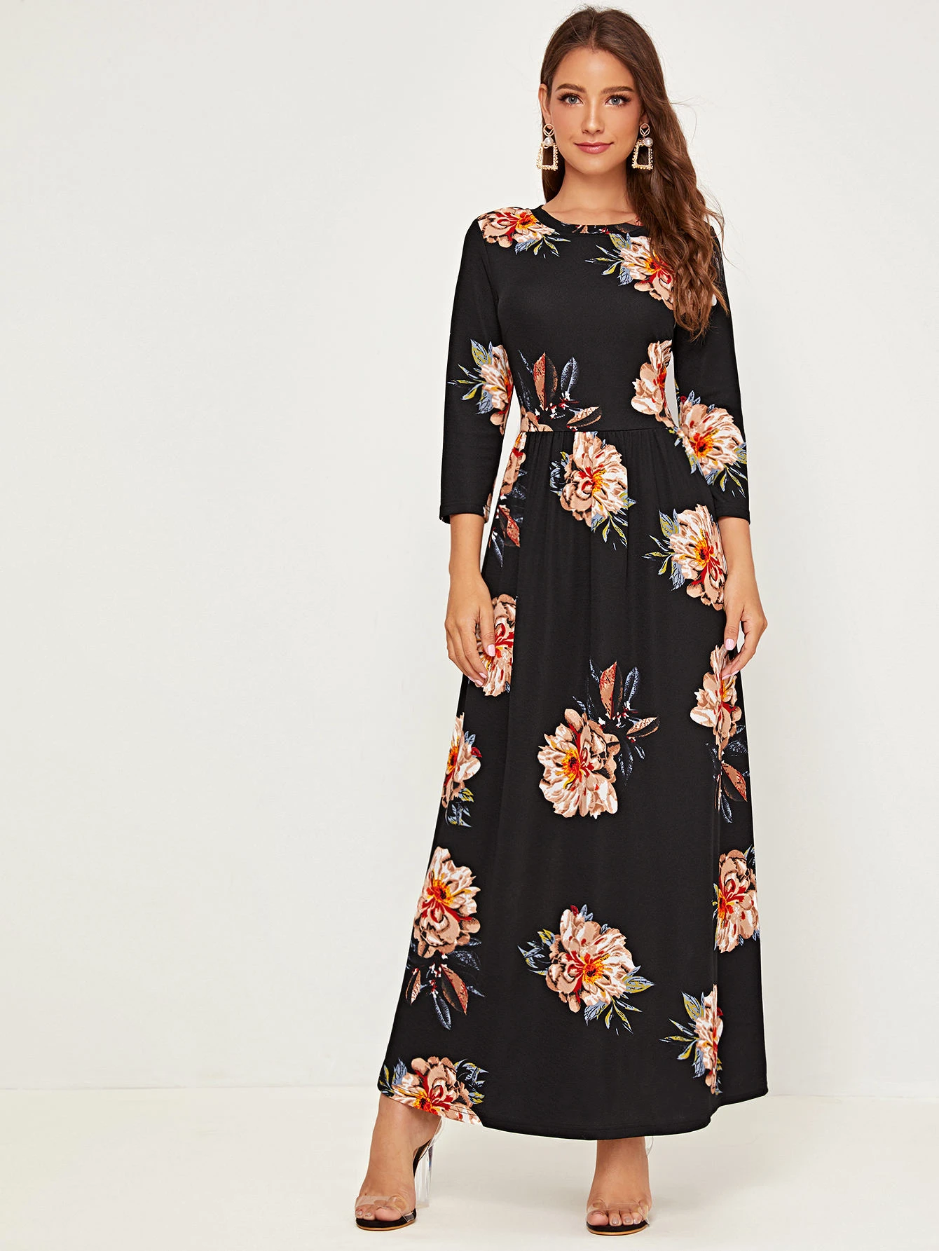 Shein Robe Patineuse Longue A Imprime Floral Mode En Ligne Shein France