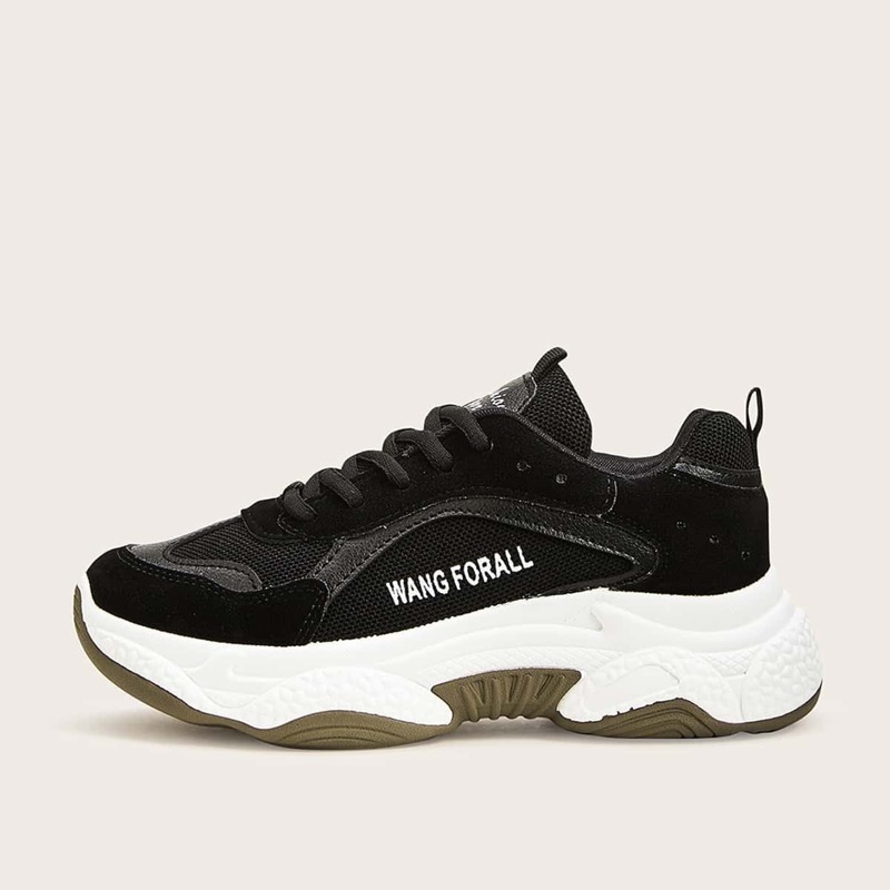 

Lace-up Front Chunky Sole Trainers, Black