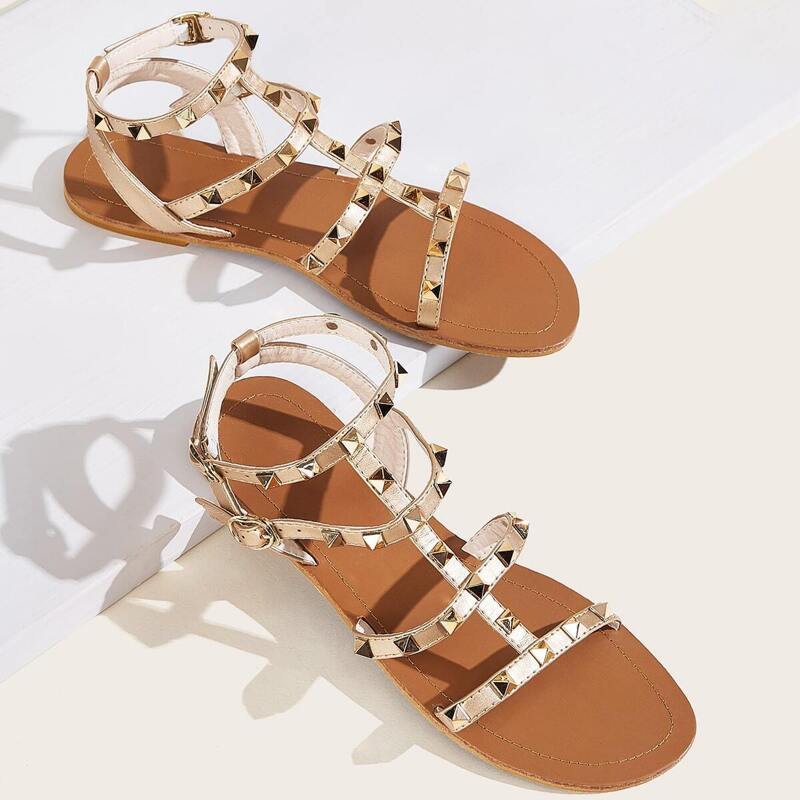

Studded Decor Open Toe Sandals, Gold