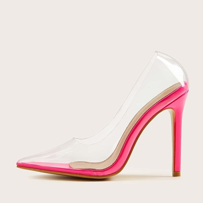

Point Toe Clear Stiletto Heels, Hot pink