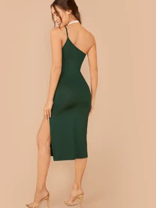 SHEIN BAE One Shoulder Split Thigh Form Fitted Dress - Dark Green - View 2