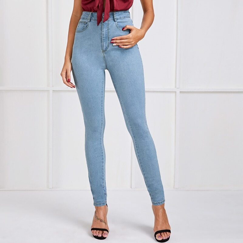

Light Wash Button Fly Skinny Jeans