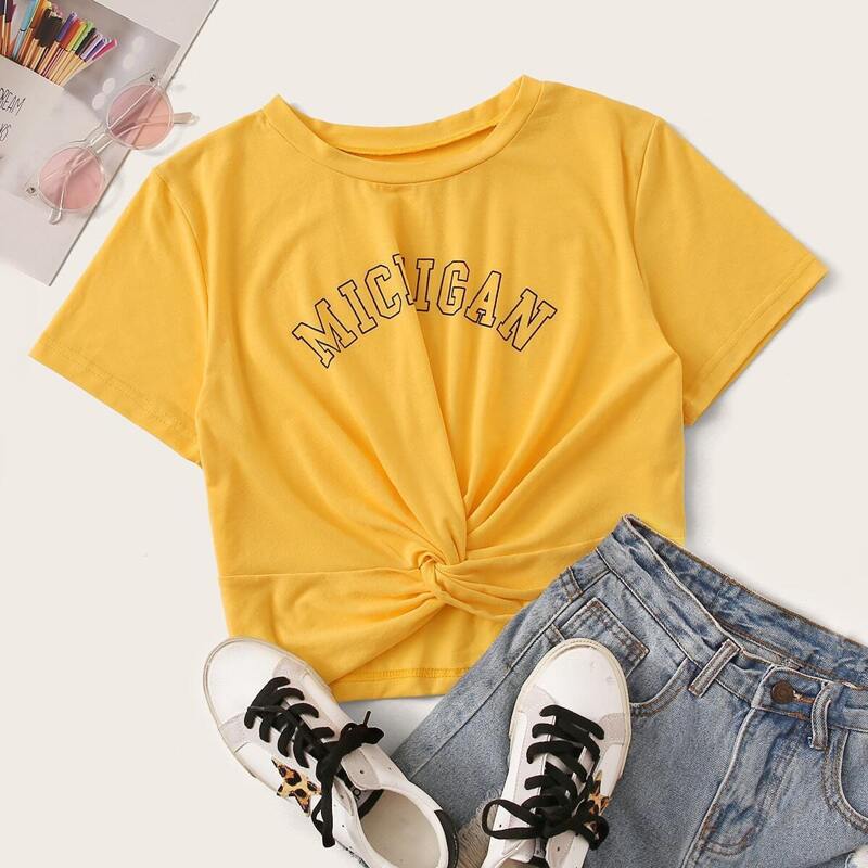 

Letter Graphic Twist Front Tee, Yellow