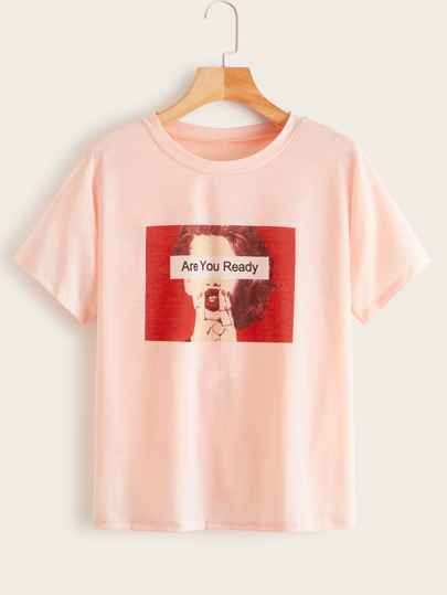 T-shirt avec imprimé figure et slogan