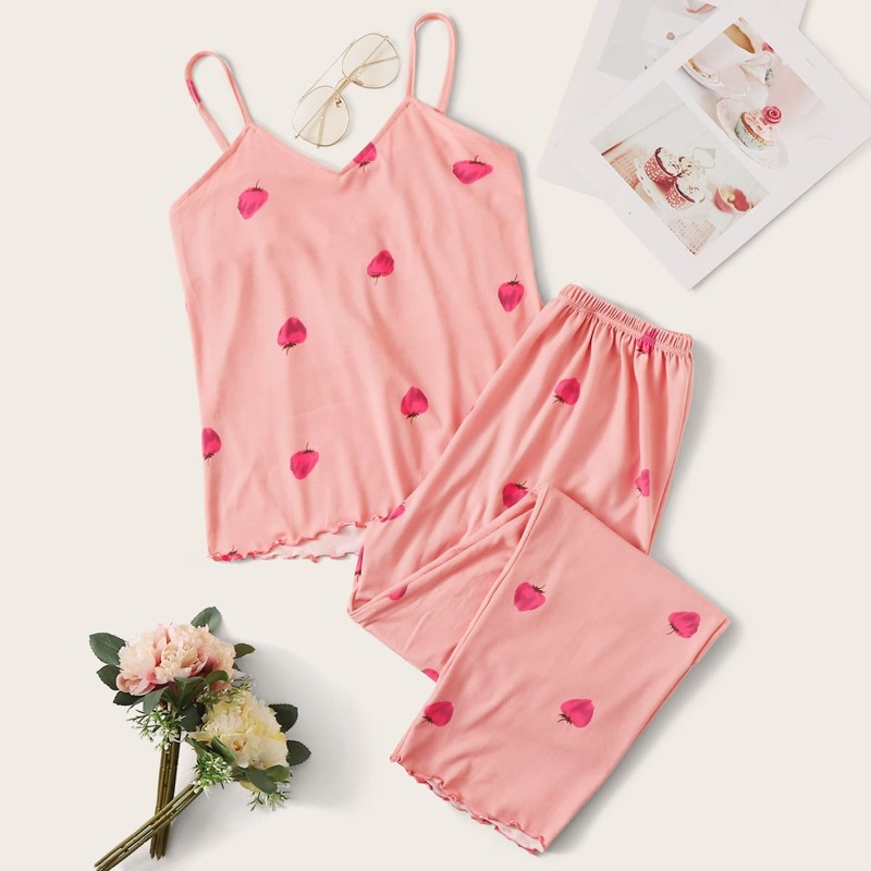 

Strawberry Print Cami PJ Set, Pink
