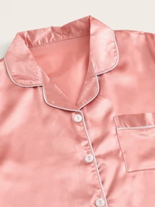 Conjunto de pijama de satén unido en contraste