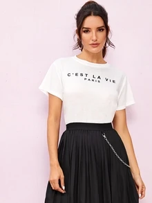 SHEIN Slogan Graphic Tee - White - View 1