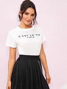 SHEIN Slogan Graphic Tee - White - View 4