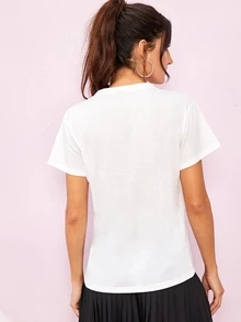 SHEIN Slogan Graphic Tee - White - View 2